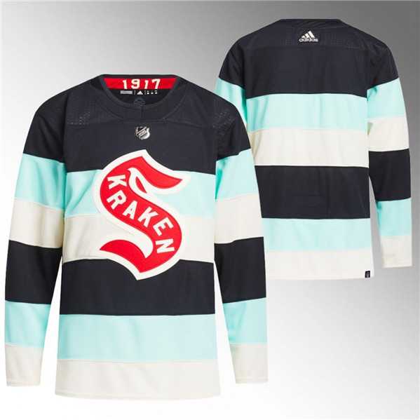 Mens Seattle Kraken Blank Deep Sea Blue 2024 Winter Classic Primegreen Stitched Jersey Dzhi